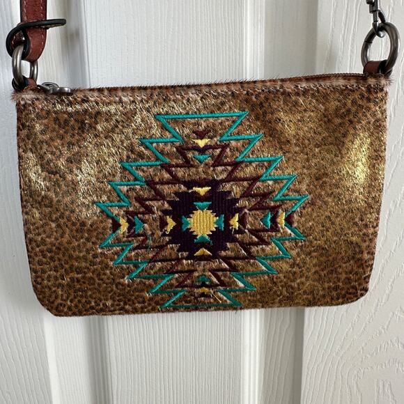 justin mini shoulder crossbody bag metallic hair on hide aztec star embroidery - Picture 3 of 9